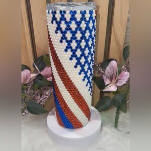 Patriotic Beaded Tumbler - Red, White, and Blue